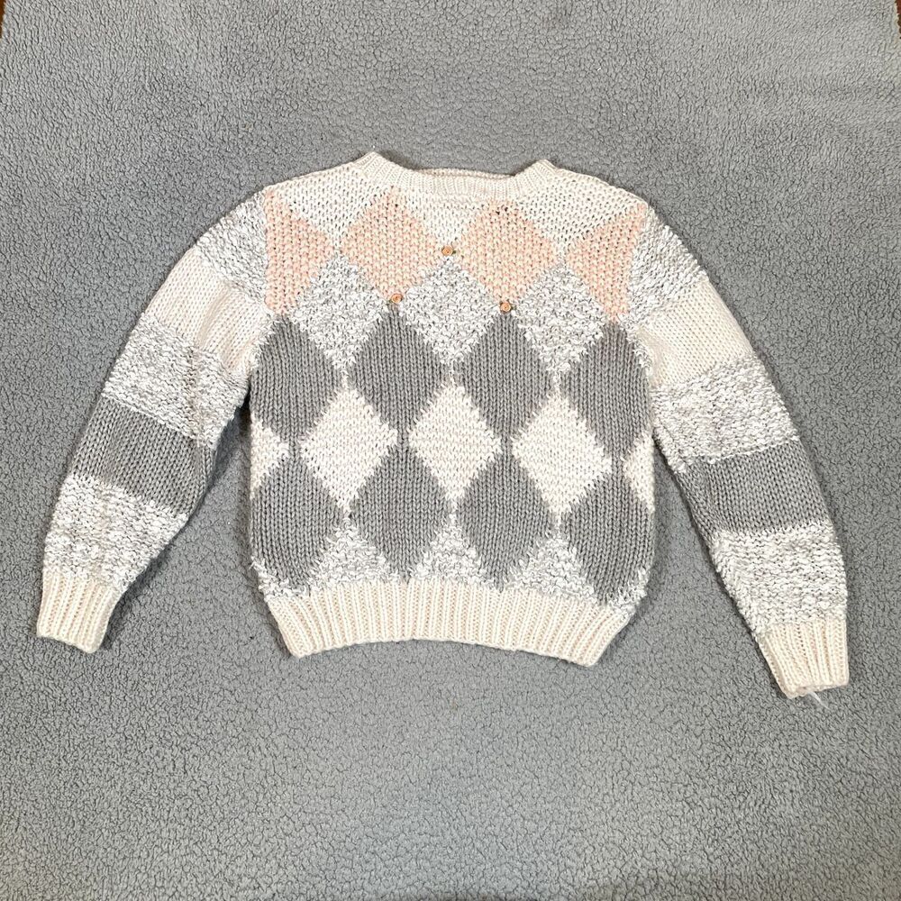 Vintage Hand Knit Sweater Women's Pullover Floral Just Christina Pink Large